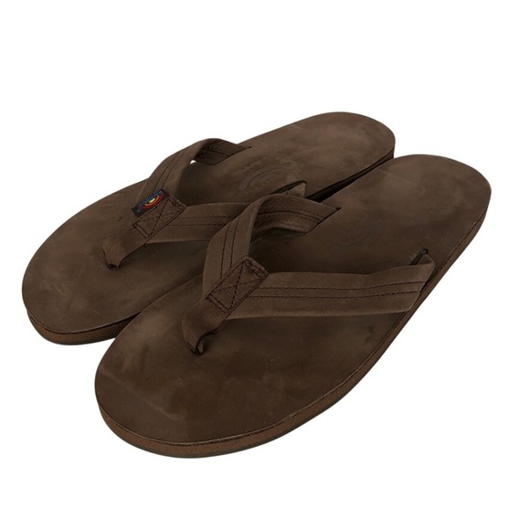 Rainbow Sandals Mens XL 11-12 45 Leather Brown Thong Flip Flops Comfort Casual - Picture 1 of 10